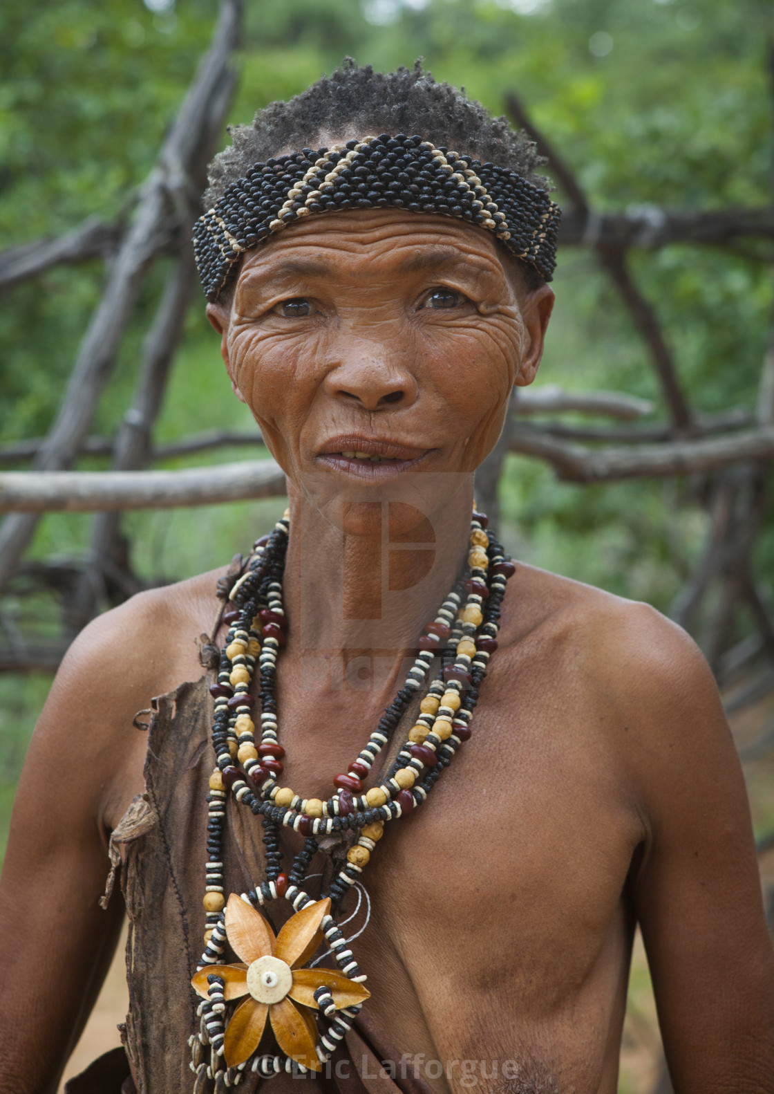 Bushman Woman With Beaded Traditional Headdress Tsumkwe Namibia License Download Or Print